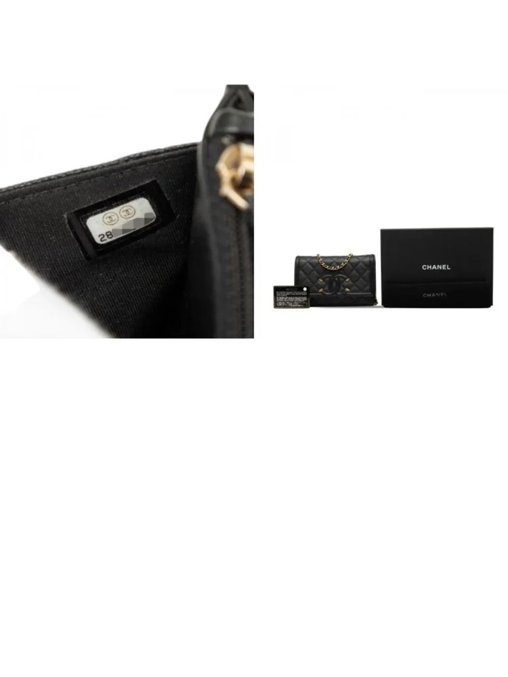 Chanel CC Filigree CC Logo Chain Shoulder Bag Wallet Black Caviar Leather